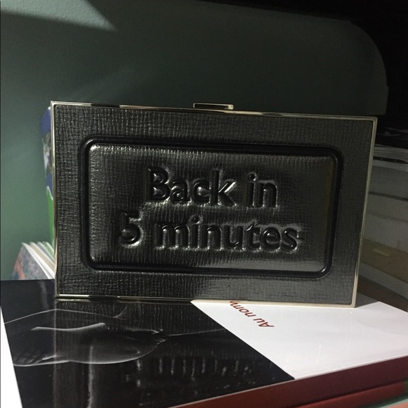 NWT ANYA HINDMARCH Imperial "Back in 5 Minutes" Black Leather Clutch - Picture 2 of 4